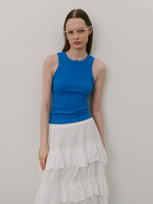 Ribbed Color-Blocked Sleeveless T Blue