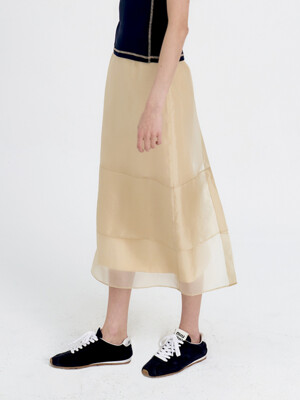 24 Summer_ Yellow Layered Midi Skirt