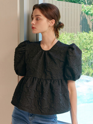 SUMMER PUFF HALF SLEEVE BLOUSE BLACK