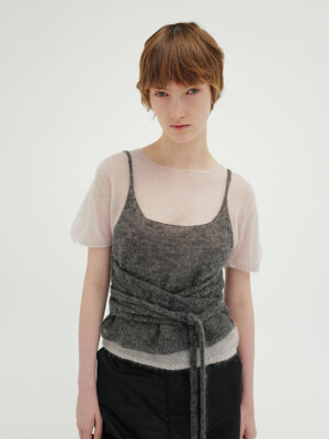 [단독] Mohair short sleeve knit (light pink / dark gray / melange beige / dark brown)