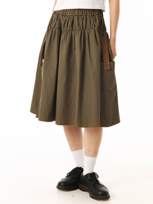 CORDUROY POINT COTTON WORK MIDI SKIRT (KHAKI)