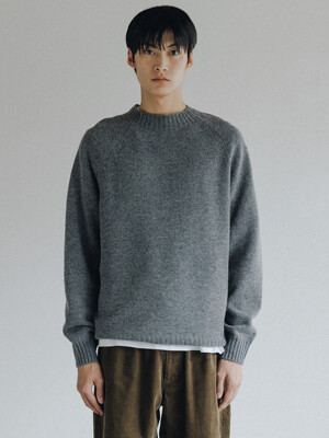 High Neck Wool Knit Sweater (Gray)