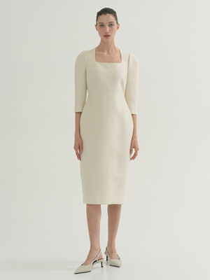 Mikado Silk Volume Midi Dress Ivory