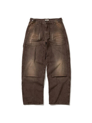 Double knee denim work pants / Brown