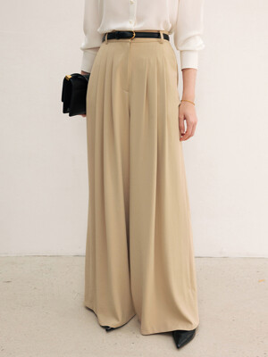 MILO Tuck wide flared trousers (Beige)