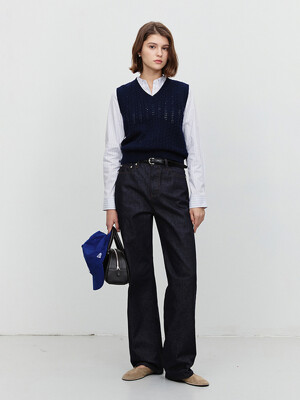 UNISEX CROCHET KNIT VEST DEEP NAVY_UDSW5A101N2