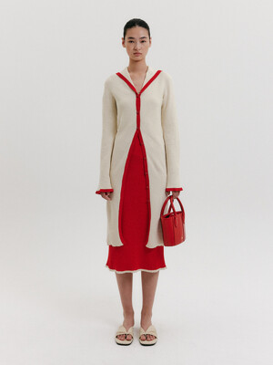 Sailor Collar Long Knit Cardigan - Cream