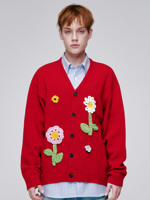 CROCHET GARDEN CARDIGAN RED