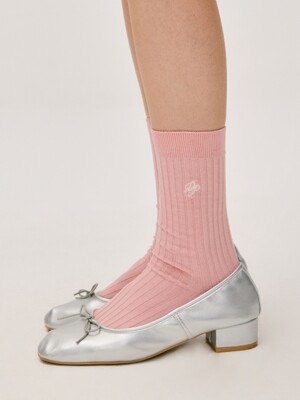 mercerized cotton logo socks - pink