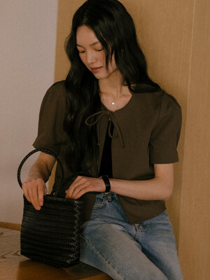 Crop ribbon point jacket TISU01JK01_Brown