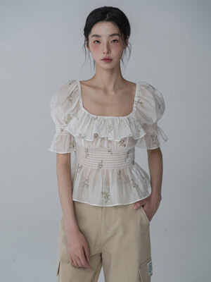 FLOWER VER_OFF-SHOULDER RUFFLE SMOCK BLOUSE_IVORY
