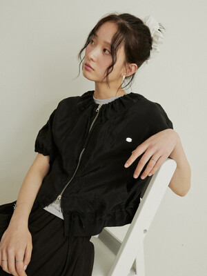 Shirring half windbreaker -  black