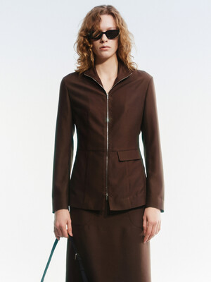 TWO-WAY ZIP SHIRT JACKET, BROWN