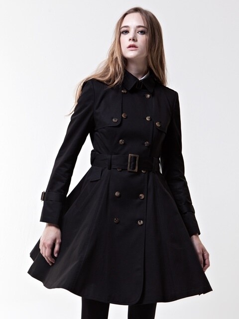 FLARED CLASSIC TRENCH COAT -BLACK