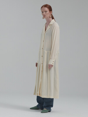 PLEATS LONG SHIRTS DRESS (YELLOW IVORY)