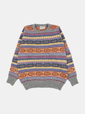 FISHERMANS FAIR ISLE CREW NECK - Flannel grey