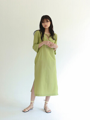 V-neck Long Dress, light green