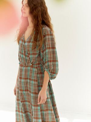 check shirring seersucker dress