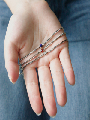 Garnet Lapis Lazuli Moonstone Gemstone Antique Chain Silver Bracelet B0953