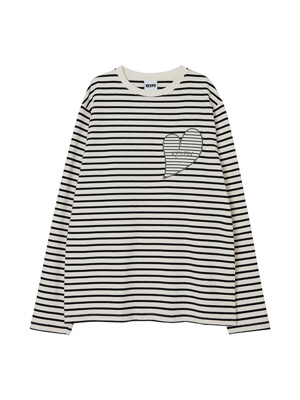 HEART STRIPE T-SHIRT (BLACK)