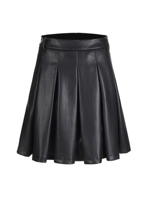 vegan leather warm pleats skirt_black