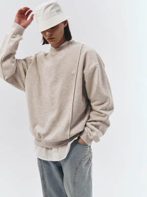UNISEX DUNST LOGO CREASE SWEATSHIRT OATMEAL MELANGE_M_UDTS3A103I2