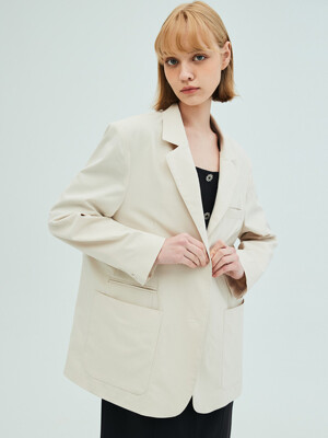 Oversized Cotton Blazer_Cream