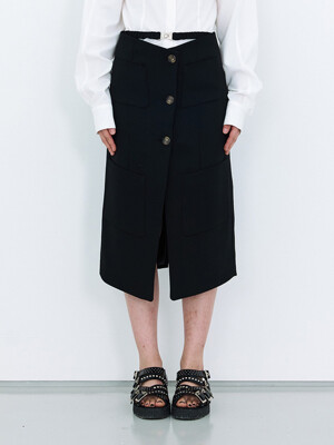 Cut-Out Belted Midi Skirt_BK
