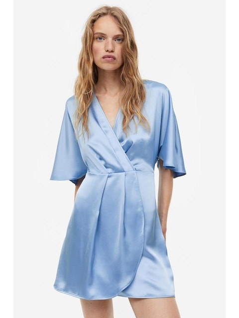 원피스 - 에이치엔엠 (H&M) - 새틴 랩스타일 드레스 라이트 블루 1165281004