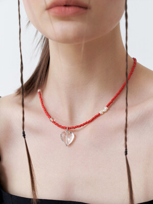 Clear Heart Red Necklace