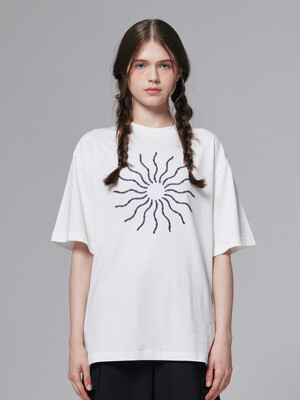 The sun volume embroidered T shirt - White