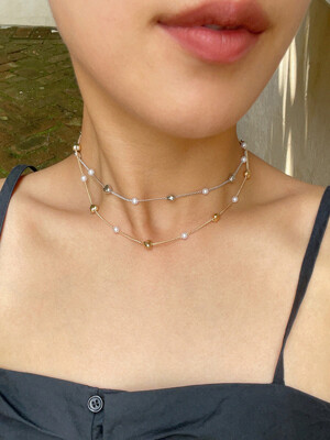 HEART AND PEARL MIXED NECKLACE (2colors) AN223031