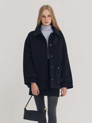 Wool Half Coat - Navy