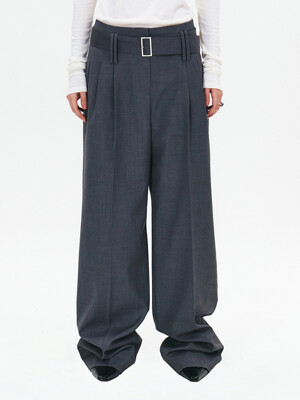 WIDE TROUSERS WITH TWIN BELT LOOP AND BELT - GREY