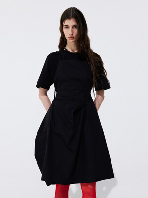 Shirring Back Line Layered Dress_Black