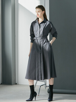 Double lips belted dress - charcoal