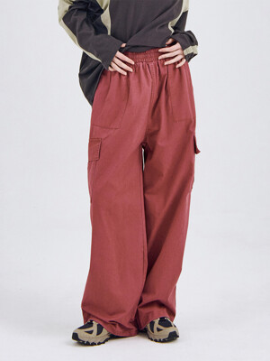 String shirring button cargo wide banding track pants [brown]