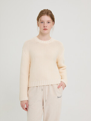 Cotton 100 LInk_Link Round Knit Sweater [IVORY, BLACK]