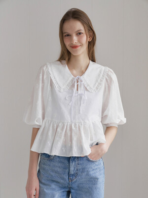 LACE COLLAR RIBBON BLOUSE_WHITE