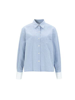 24SS Striped Cropped Shirt - Blue