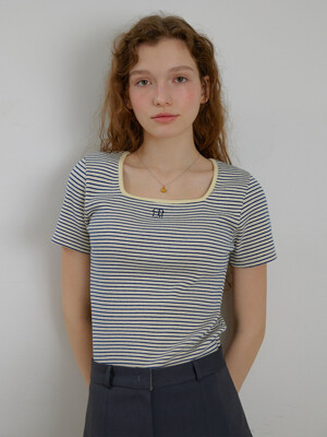 Square Neck Striped T-Shirt [YELLOW]