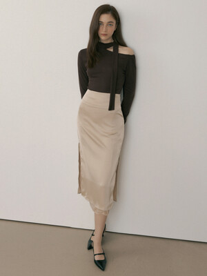 PETAL LAYERED LONG SKIRT CHAMPAGNE GOLD