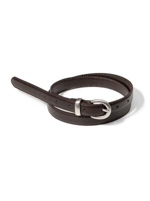(W) simple western round cowhide leather belt (T013_brown)