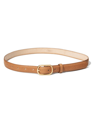 (W) gold round cowhide leather belt (T021_tan)