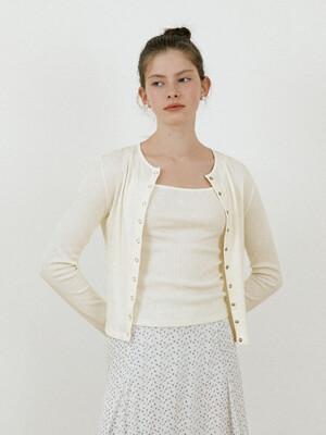 24 summer Basic cotton long sleeves cardigan_Ivory