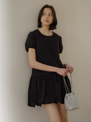 Balloon wave half sleeve dress_Black