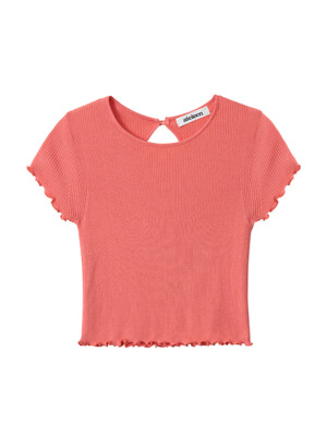 Wave Frill Crop Knit Top (Coral)