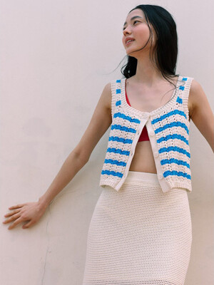 Stripe Crochet Knit Top  Ivory (KE4551M040)