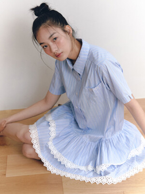 [리퍼브] Lace ChiChi Cotton Shirt One-piece_blue