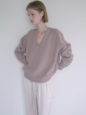 [단독]CASH MERINO WOOL V-NECK KNIT_MAUVE PINK